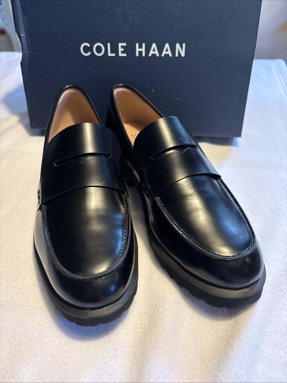 Cole Haan Geneva Penny Loafer Black Box Leather Size 8.5 New